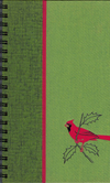 (Graphic Only) Two tone green cover with a red stripe, Cardinal on a branch of Holly