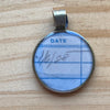 Book Lover Necklace -- DATE (blue) April 6 1988 (pencil)