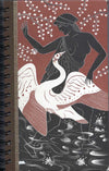 (Graphic Only) Red Cover and Brown Binding with Greco-Roman Imagery of a Bird and a Person Surrounded by Nature