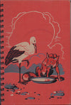 (Graphic Only) Red Cover with Image of a Stork and a Fox Around a Saucer