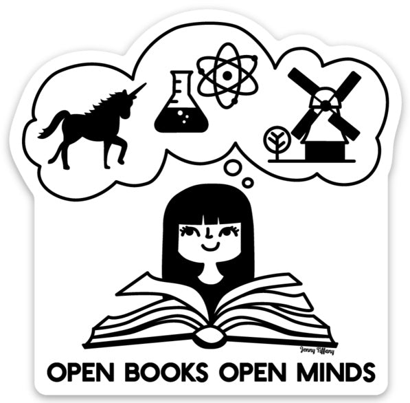 Vinyl Sticker -- Open Books Open Minds – Attic Journals